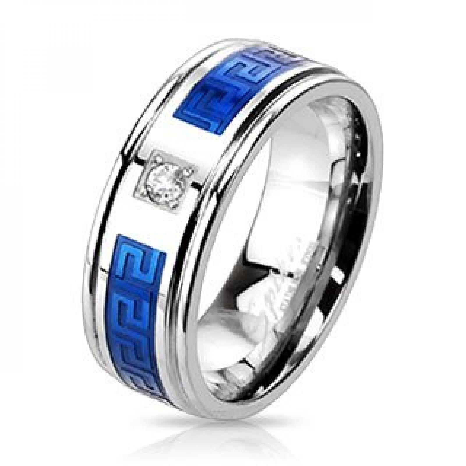 Coolbodyart Unisex Edelstahl Ring blau "Duo Tone Maze" Zirkonia verfügbare Ringgrößen 60 (19) - 69 (22) 